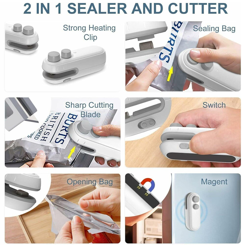 NeutralCare™ FoodLock 2-in-1 Mini Heat Sealer Cutter
