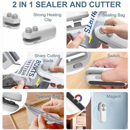 NeutralCare™ FoodLock 2-in-1 Mini Heat Sealer Cutter