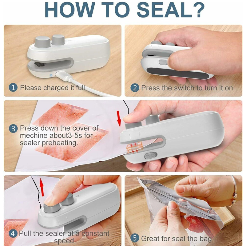 NeutralCare™ FoodLock 2-in-1 Mini Heat Sealer Cutter