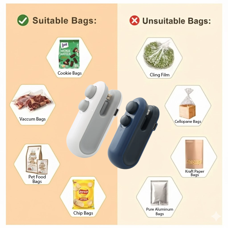 NeutralCare™ FoodLock 2-in-1 Mini Heat Sealer Cutter